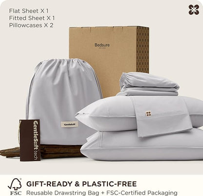 Bedsure Cooling Sheets, Rayon Derived from Bamboo & Cotton Blend, GentleSoft, Breathable, King Size Sheets Set, Deep Pocket Up to 18 Inches, Hotel Luxury Bedding for Hot Sleepers, Grey