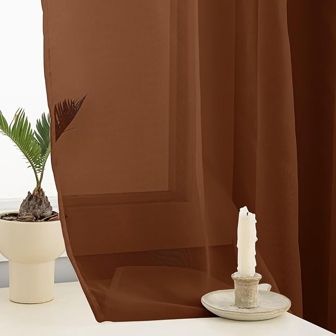 Sheer Curtains 84 Inches Long 2 Panels, Rod Pocket Short Curtain for Kitchen, Bedroom, Cafe Window(Brown 38" W x 84" L)