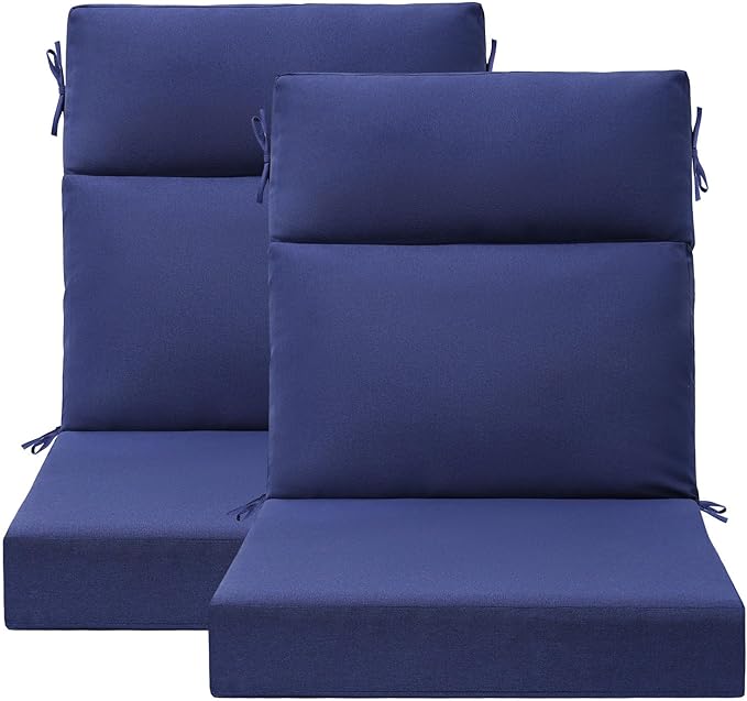 Outdoor High Back Chair Cushion Seat Pads, 44 x 21 Inch Water-Repellent & Fade-Resistant Patio Furniture Cushions with Ties for Adirondack, Rocking Chairs, Navy