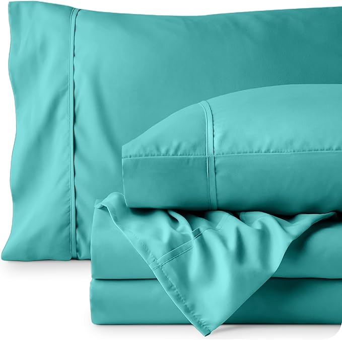 Bare Home Twin Sheet Set - 1800 Ultra-Soft Microfiber - Double Brushed - Deep Pockets - Easy Fit - Extra Soft - 3 Piece Set - Bedding Sheets & Pillowcases (Twin, Turquoise)