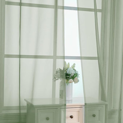 OVZME 2 Pieces Sage Green Sheer Curtains 108" Length for Farmhouse, Light Filtering Window Panel for Living Room Bedroom Dining, Sage Green, Each W42 X L108