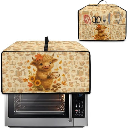 Toaster Oven Dust Cover Dustproof Convection Microwave Ovens Cover Stain-resistant Small Countertop Appliance Protector, M, Highland Cow Coffee Sunflower Fall Decor