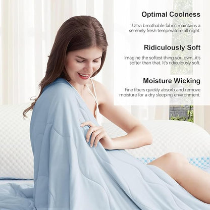 EASELAND Cooling Comforter King, Cold Touch Fabric Absorbs Body Heat, Double-Sided Cool Design Soft Fluffy Cooling Blanket for Night Sweats Hot Sleeper (Blue, King(108"X90"))