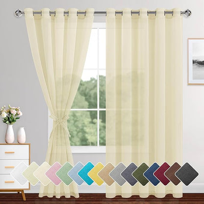 XWZO Beige Sheer Curtains 84 Inches Long 2 Panels Set for Bedroom, Light Filtering, Airy & Breathable Voile Grommet Window Curtains for Living Room with Tiebacks, Kids' Room, 60 x 84 Inches Length