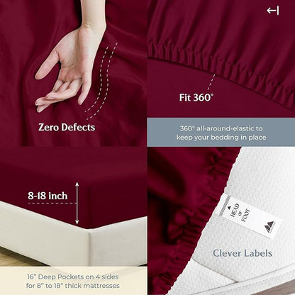 Mayfair Linen 500 Thread Count 100% Cotton Sheets King Size Bed Set - 4 PC King Bed Sheet Set (Burgundy) Soft, Cooling, Sateen 16" Deep Pocket Bedsheet for Hot Sleepers (Fits 18" Mattress)