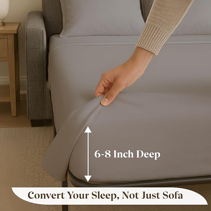 Sleeper Sofa Bed Sheet Set - Queen Size 4 PC's Sheet Set Sofa Bed Sheets - 100% Cotton 400 Thread Count Sofa Sheets - Sleeper Sofa Sheets - Fits Mattresses Up to 6" Drop - Light Grey