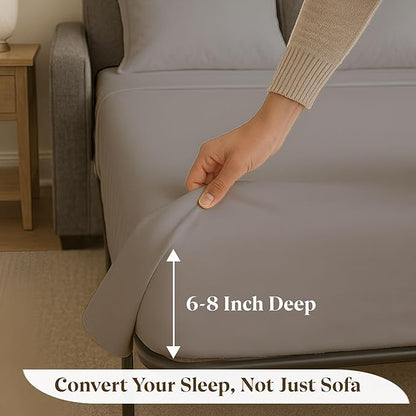 Sleeper Sofa Bed Sheet Set - Queen Size 4 PC's Sheet Set Sofa Bed Sheets - 100% Cotton 400 Thread Count Sofa Sheets - Sleeper Sofa Sheets - Fits Mattresses Up to 6" Drop - Light Grey
