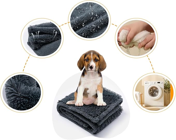 Waterproof Pets Blankets for Dogs Calming Cat Blanket for Bed Couch Sofa Cover Protector Washable Long Faux Fur Pet Throw Blanket for Puppy Reversible Furniture Protection Mats (Gray,M-57x40in)