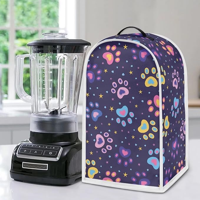 Colorful Paw Print Blender Dust Cover for Stand Mixer or Coffee Maker Appliance, Anti Fingerprint Polyester Dust Proof Stain Resistant Blender Covers for Home Kitchen