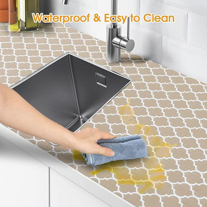 Shelf and Drawer Liner for Kitchen Cabinets Non-Adhesive, Strong Grip Non-Slip Thickened Cabinet Liners for Shelves, Waterproof Mats for Dresser Cupboard, Beige, 23 in x 20 Feet