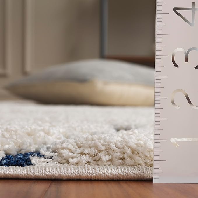 SAFAVIEH Florida Shag Collection Area Rug - 2'3" x 21' Runner, Cream & Blue, Non-Shedding & Easy Cleaning, Plush Thick Pile, Ideal for Living Room, Bedroom, Dining Space (SG471-1165)