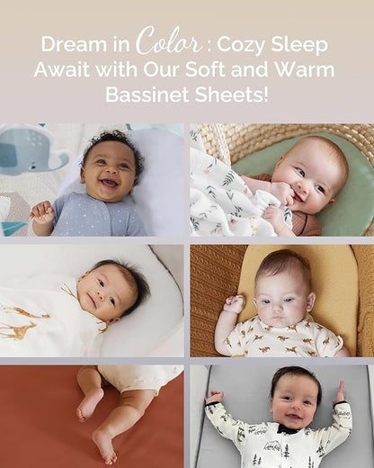 Bassinet Fitted Sheets Compatible with SNOO Happiest Baby Oval Bassinet - Buttery Soft, Silky Comfort, Premium Stretchy Jersey Knit Sheets - Burnt Orange+Mustard Yellow+ Gray, 3 Pack