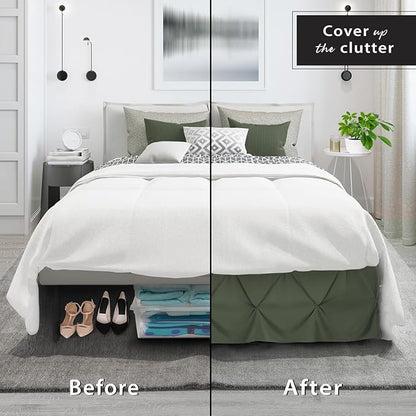 Nestl Olive Green Bed Skirt Full Size, Pinch Pleat Full Bed Skirt, 14" Inch Drop Full Bedskirt Hotel Quality Olive Green Bed Skirts Premium Microfiber Bedskirt for Full Bed, Olive Green Full Bed Skirt