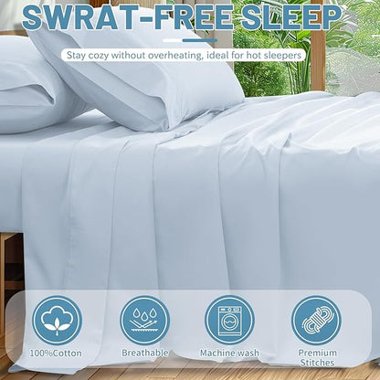 Extra Deep Pocket California King Sheets 18-24 Inch 1000 Thread Count 100% Egyptian Cotton Sateen Weave Soft Breathable 4 Pieces（California King,Light Blue）