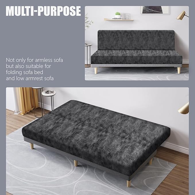 molasofa Leather Like Stretch Futon Slipcover Armless Futon Bed Sofa Cover Furniture Protector with Elastic Bottom, Soft and Washable Futon Cover for Sofa Bed Stay in Place（Medium，Light Grey）