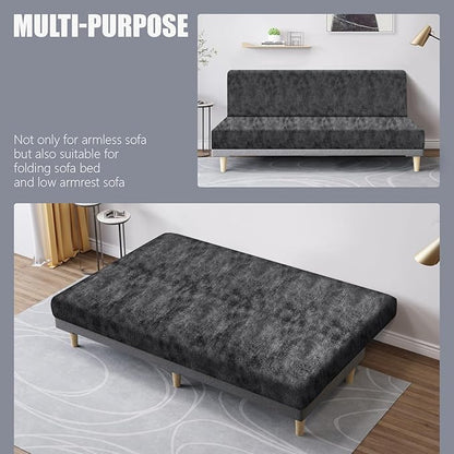 molasofa Leather Like Stretch Futon Slipcover Armless Futon Bed Sofa Cover Furniture Protector with Elastic Bottom, Soft and Washable Futon Cover for Sofa Bed Stay in Place（Medium，Light Grey）