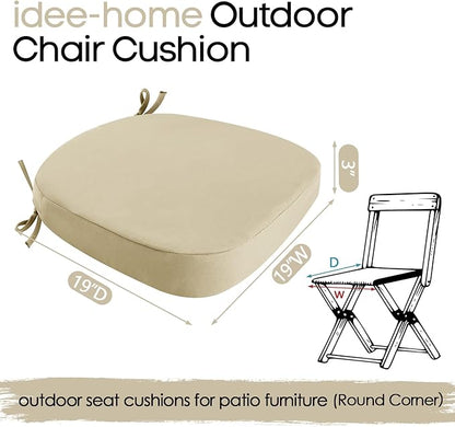 idee-home Outdoor Chair Cushions Set of 4, Thick 19" x 19" x 3" Outdoor Seat Cushions Patio Furniture Waterproof with Ties, Dining Pads