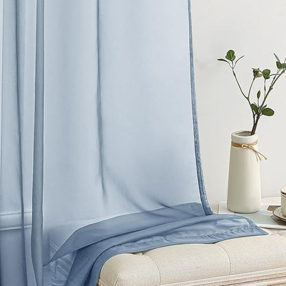 MIULEE 2 Panels Solid Color Sheer Window Curtains Elegant Window Voile Panels/Drapes/Treatment for Bedroom Living Room (54X90 Inches Dusty Blue)