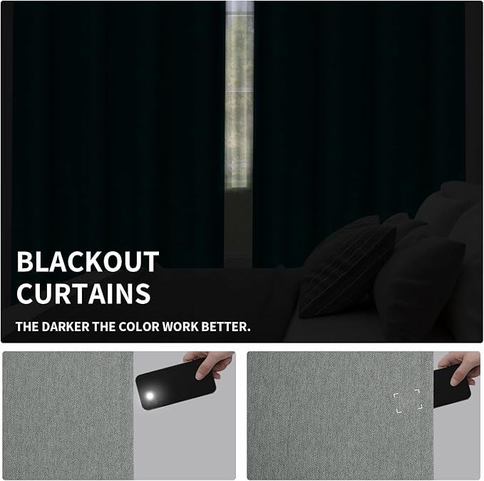 Easy-Going Linen Look Blackout Curtain Grommet Window Curtain Drapes for Bedroom, Living Room Thermal Insulated Room Darkening (2 Panels, 38x45 Inch, Grey)