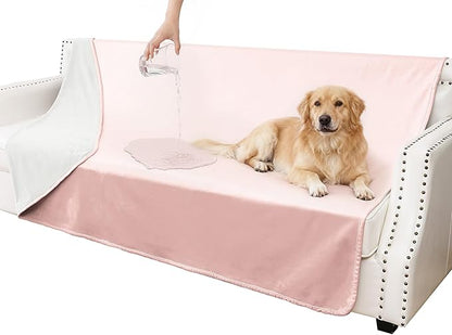 Waterproof Blanket for Couch, Leak Proof Dog Bed Blankets Reversible, Pet Throw Sofa Furniture Protector Machine Washable-68 x82,Pink+Cream
