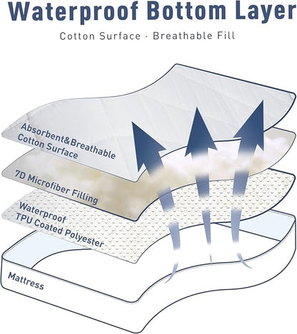 Sunflower Quilted Mattress Protector, Pad, Cotton King Cover Waterproof, Extra Deep Pocket Thin Version, Hypoallergenic Soft Durable, White, King 78''x 80'', (SFWFMPK)