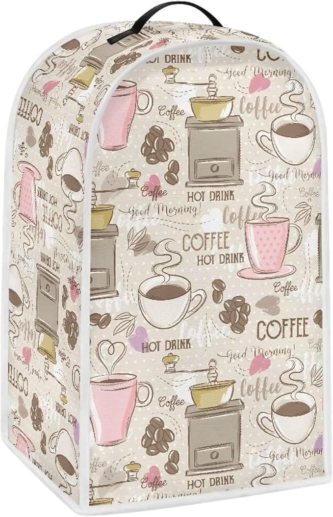 Talayituse Coffee Print Blender Dust Cover with Handle, Stand Mixer or Coffee Maker Appliance Cover Anti Fingerprint Dust Proof Stain Resistant Blender Cover for Home Kitchen