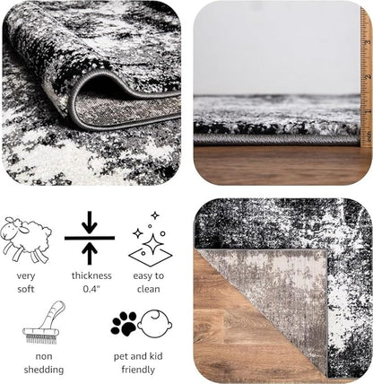 Keen Home Design Area Rugs - 8x10 Non-Shedding, Abstract Rugs for Kitchen, Living Room, Bedroom, Dining Room, Entryway - Size: 7'3" x 10'2", Abstract Black