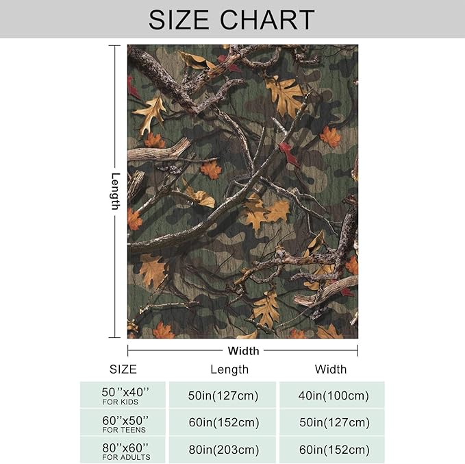 Classic Forest Camo Throw Blanket for Couch, Super Soft Fuzzy Throws Warm Comfortable Plush Fleece Blanket, Fashion Decorative Flannel Fleece Blanket for All Season(60 x 80 in, Forest Camo)