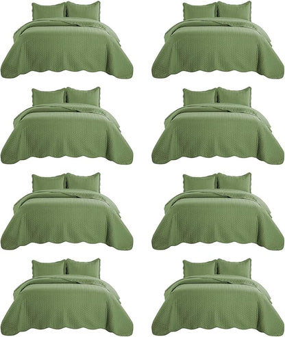 IR Imperial Rooms 8 Pack Quilt King Size Bedding (106" x 96") - Bulk Wholesale for Hotels, Guest Bedroom & Airbnbs - Lightweight Microfiber Reversible Embossed Quilts Bedspread (Olive Green)