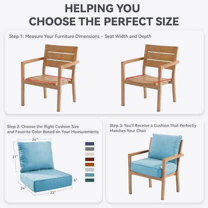 Outdoor Cushion Set for Furniture Patio Furniture, UV Resistant, Water Resistant - 6 Inch Thick Foam Garden Cushions– 22x24 Inch Patio Seat Covers for Chair/Sofa/Couch | Light Blue | 4-Pack |