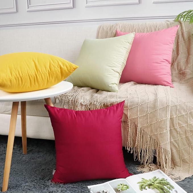 Thmyo 4-Pack 100% Cotton Comfortable Solid Decorative Throw Pillow Cases Square Cushion Covers Sublimation Blank DIY Throw Pillowcase (Only Pillow Covers No Inserts)(18x18 inch/45x45cm,Yellow)