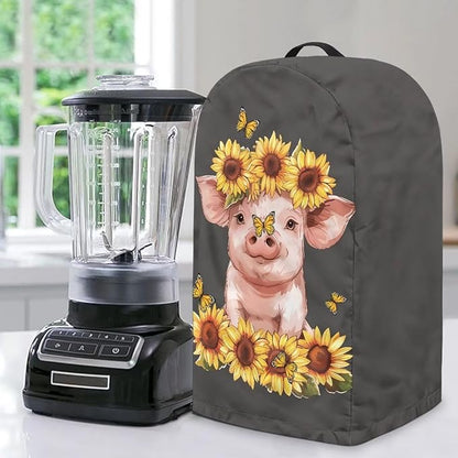 Pig Sunflower Pattern Blender Dust Cover, Drawstring Stand Mixer or Coffee Maker Appliance Covers, Anti Fingerprint Dust Proof Stain Resistant Blender Covers for Home Kitchen Decor