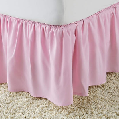 Pink Wrap Around Bed Skirts with 16" Drop - Three Sides Fabric Adjustable Elastic Dust Ruffle Silky Soft -600 TC Stretchy Bed Skirt-California King(72"X 84") Pink