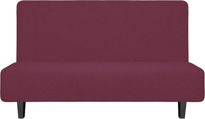 Easy-Going Stretch Futon Slipcover Armless Futon Bed Cover Furniture Protector Without Armrests with Elastic Bottom for Kids, Soft Jacquard Fabric Small Checks (Medium, ASH Rose)