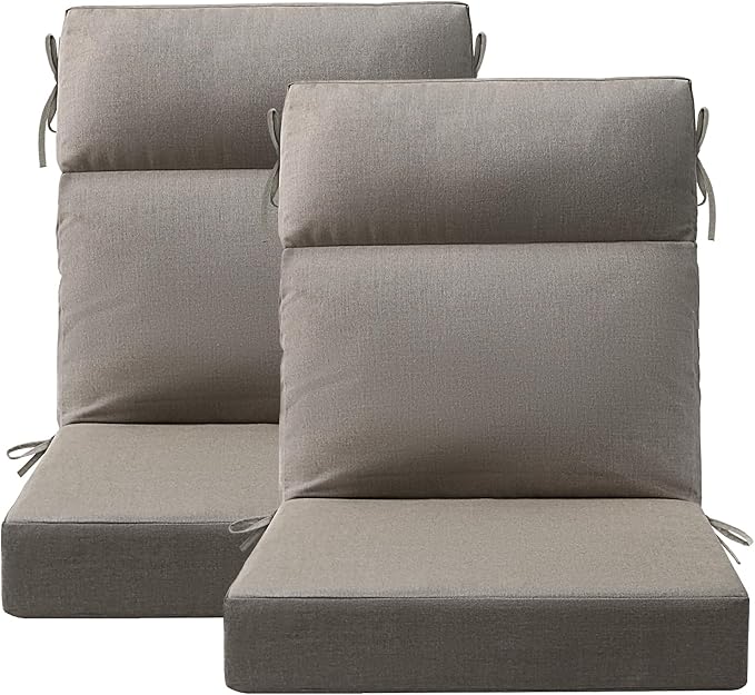 Sunbrella Outdoor High Back Chair Cushion Seat Pads, 44 x 21 Inch Water-Repellent & Fade-Resistant Patio Furniture Cushions with Ties for Adirondack, Rocking Chairs, Cast Shale