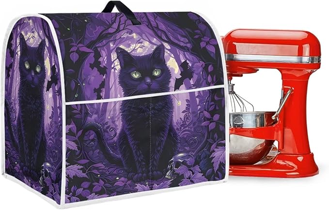 Black Cat Stand Mixer Cover Washable Kitchen Appliance Cover for 6-8 Quart Mixers Dustproof & Oilproof Food Processor Covers for Home Aid Mixers Accessories Halloween Kitchen Decor