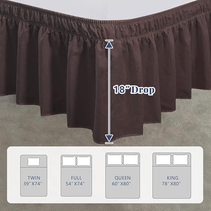 King Bed Skirt, Elastic Wrap Around Bed Skirt King Size, Bed Skirts for Adjustable Bed, Easy Fit with 18" Drop Length Tailored Drop Dust Ruffle (Brwon)