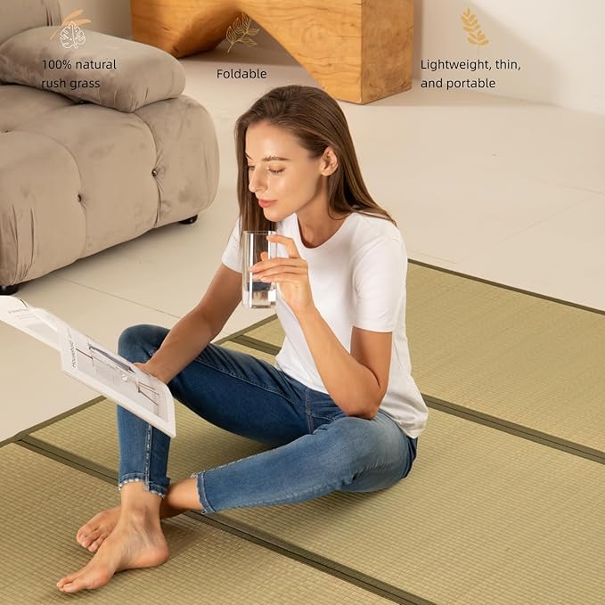 MustMat Tatami Mat Rush Grass Tatami Mattress Japanese Traditional Foldable (Full_xl-55"x82")