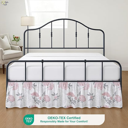 Cottington Lane Ruffled Bed Skirt Twin Size with Split Corner, Brushed Microfiber Hotel Quality Dust Ruffle, 16 Inch Drop Gathered Bedskirt, Soft, Stylish, Shrink & Fade Resistant, Blush Petals