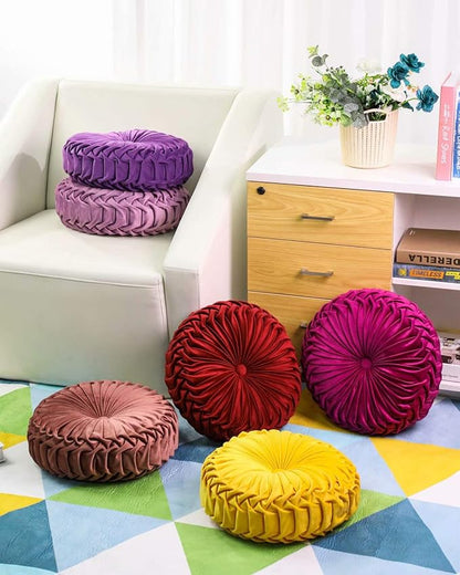 HLOVME Throw Pillow for Couch Decorative 3D Pumpkin Round Velvet Cushion for Sofa Bed Chair Floor 15"X15", Yellow