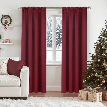 BGment Burgundy Blackout Curtains 84 Inch Length for Bedroom - Rod Pocket Thermal Insulated Room Darkening Shading Drapes for Living Room, 42 x 84 Inch, 2 Panels