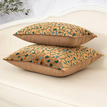 Alerfa Green Brown Floral Throw Pillow Cover 12 x 20 Inch Cut Velvet Rectange Luxury Decorative Lumbar Pillow Cover for Couch Living Room Bedroom
