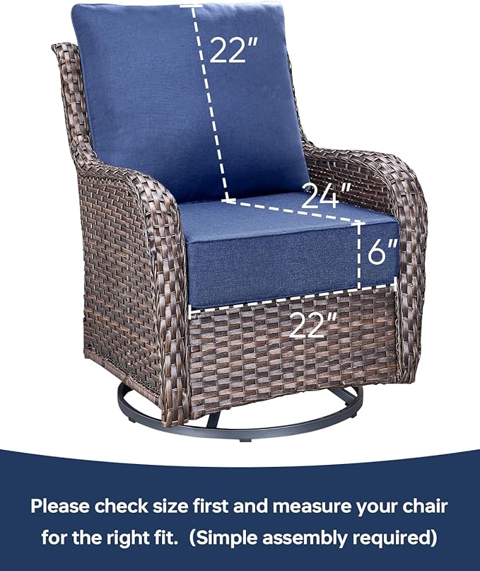 Luxury 22x24/22x25 6-Inch Outdoor Cushions - Water Resistant 1 Set Deat Seat Patio Furniture Cushion for Wicker Dining Rocking Swivel Chairs Loveseat Couch Sectional Sofa - Navy Blue