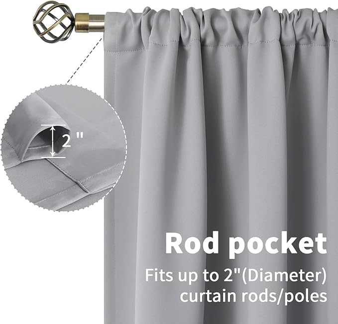 BGment Rod Pocket Blackout Curtains for Bedroom - Thermal Insulated Room Darkening Curtain for Living Room, 52 x 54 Inch, 2 Panels, Light Grey