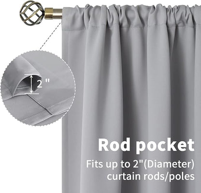 BGment Rod Pocket Room Darkening Curtains 63 Inches Long for Bedroom - Thermal Insulated Blackout Curtains for Living Room, 42 x 63 Inch, 2 Panels, Light Grey