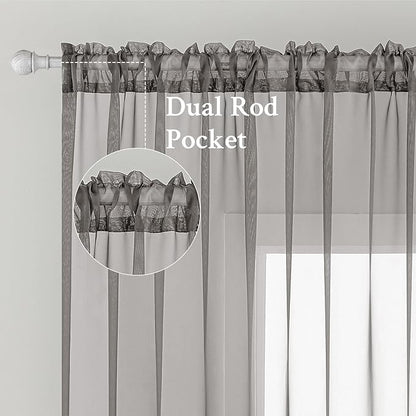 MIULEE 2 Panels Solid Color Sheer Window Curtains Elegant Window Voile Panels/Drapes/Treatment for Bedroom Living Room (54X90 Inches Grey)