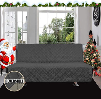 Easy-Going Futon Sofa Slipcover Reversible Sofa Cover Armless Futon Cover Furniture Protector Couch Cover Water Resistant Pets, Kids, Children, Dog, Cat (Futon, Darkgray/Beige)