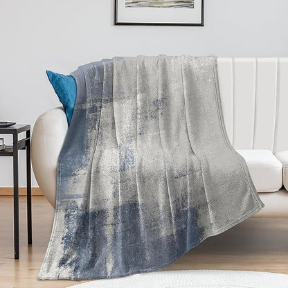 Abstract Gradient Blanket, Modern Fashion Art Blue Grey Painting Strokes Pattern Soft Warm Cozy Plush Flannel Covers for Livingroom Bedroom Couch Chair Camping Travel Home Decor Tapestry 30x40in