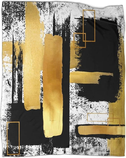Modern Abstract Geometric Comfortable Blanket 60x80inch(150x200cm),Black White Gold Oil Painting Art Travel Blanket Lightweight Soft Cozy
