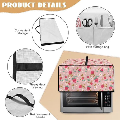 Pink Strawberry Cherry Blossom Print Microwave Oven Dust Cover Toaster Oven Cover Foldable Polyester-Linen Fabric Small Appliance Dust Covers Suitable for Most Microwave Ovens, S